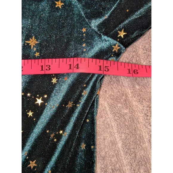 Allegra K Velvet Dress Small Green Gold Stars Square Neck‎ Long Sleeve Mini NWT - Picture 7 of 10